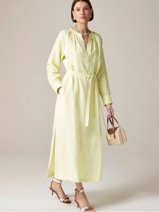 J. Crew Dresses & Skirts - NWT J.Crew Cabana Dress Linen Long Sleeve Pale Flax /Yellow Size Small